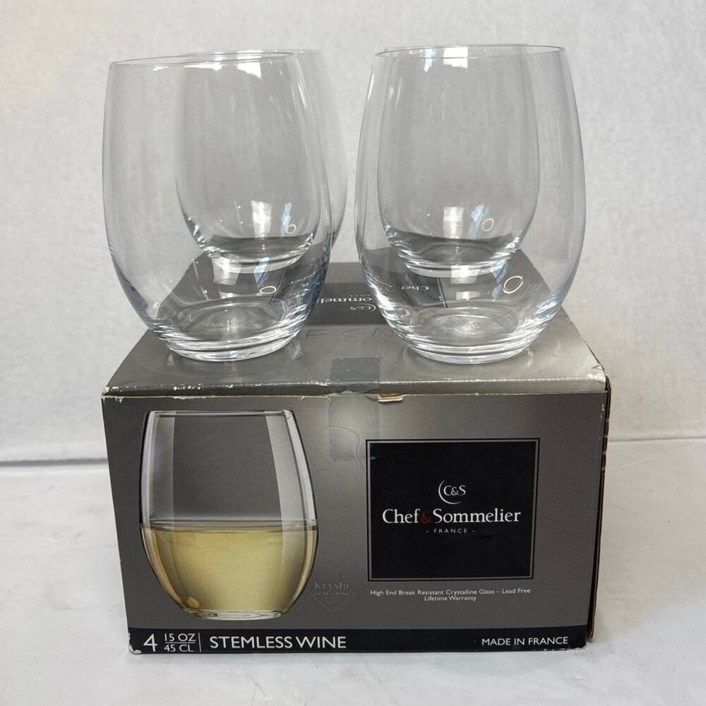Chef & Sommelier Break Resistant Crystalline Wine Glass Set of 4 Stemless 15oz
